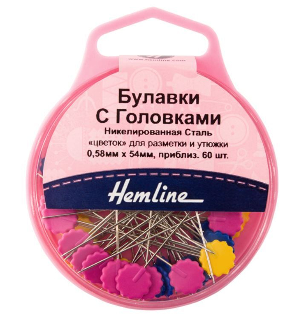 Булавки с плоскими головками "Цветок" в контейнере, 54 мм, 60 шт (10702070/270423/3170633/1_Китай)