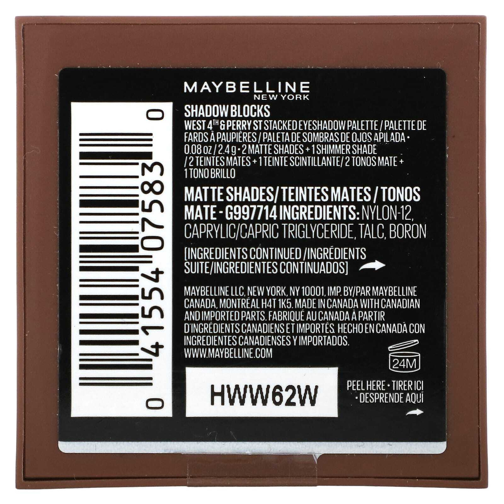 Maybelline, теневые блоки, 20 East 4th & Perry St, 2,4 г (0,08 унции)
