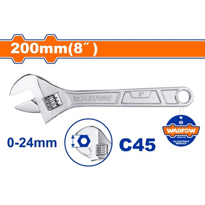 Ключ разводной 200 мм, 0-24 мм (6/36) WADFOW WAW1108