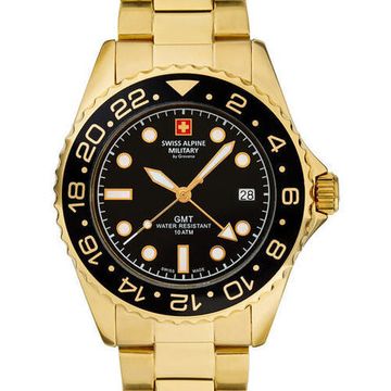 С браслетом Мужские наручные часы с золотым браслетом Swiss Alpine Military 7052.1117 diver 42mm 10ATM
