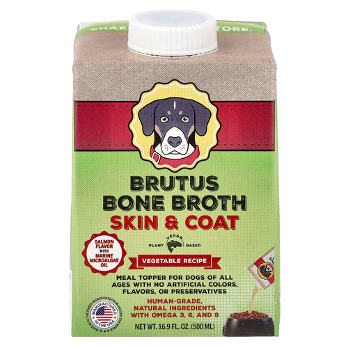 Brutus Bone Broth, Skin &coat, рецепт с овощами, для собак любого возраста, со вкусом лосося, 500 мл (16,9 жидк. унции)