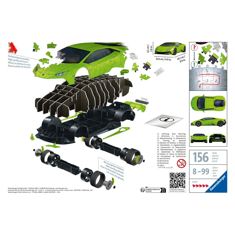 Ravensburger - 3D пазл Lamborghini Huracan Evo Verde 156 элементов. 115594 / артикул   115594  / GTIN 4005556115594