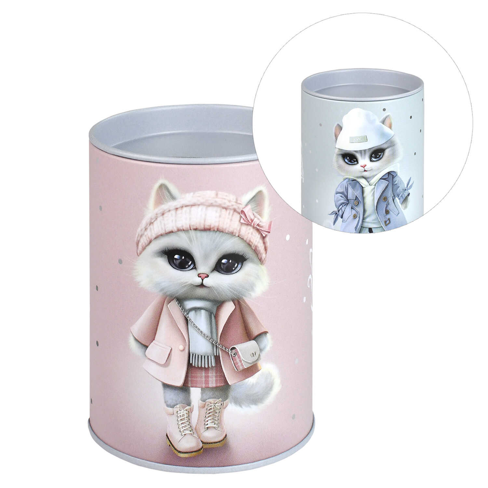 Копилка-подставка для канцелярских принадлежностей, 10,4х7,5х7,5 см, розовый Коллекция "ГОРОДСКИЕ КОШЕЧКИ"