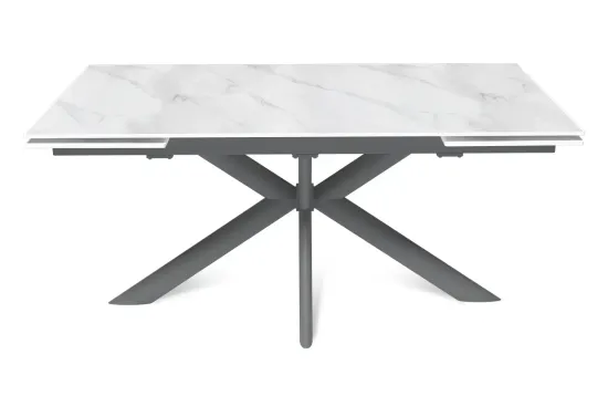 Стол "СТРОНГ" 160-240, керамика Snow Mountain матовая, опоры черный муар