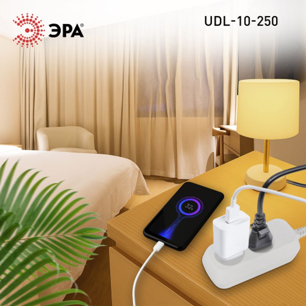 Удлинитель электрический ЭРА UDL-10-250 Greenline 2 розетки без заземления 5м ПВС 2x0.75мм2 | Бытовые удлинители