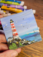 Магнит на холодильник с авторской росписью "Маяк и чайки"