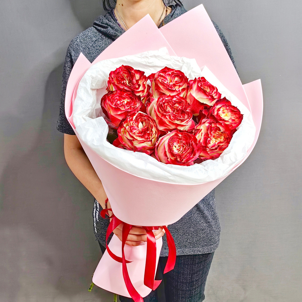 Букет из 9 одиночных роз сорта "Apple Jack" (Эквадор 60 см)