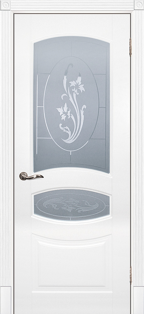 Дверь Смальта 02 / Цвет Белый ral 9003 / Сатинат, пескоструйная обработка / Двери ТЕКОНА