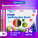 Фломастеры BRAUBERG "PREMIUM" 24 цвета УЛЬТРАСМЫВАЕМЫЕ классические вентилируемый колпачок картонная коробка с европодвесом (3 штуки в упаковке)