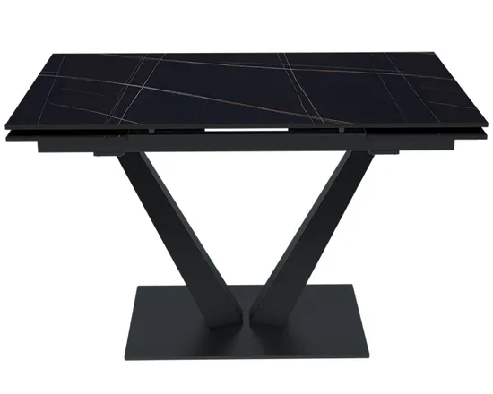 Стол "МАЛИБУ" 120-180, керамика Black Gold матовая, R-6, опоры черный муар