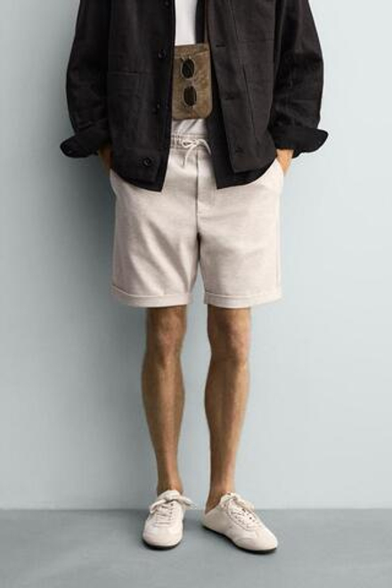 ZARA ШОРТЫ REGULAR FIT COMFORT, ЭКРЮ МЕЛАНЖ