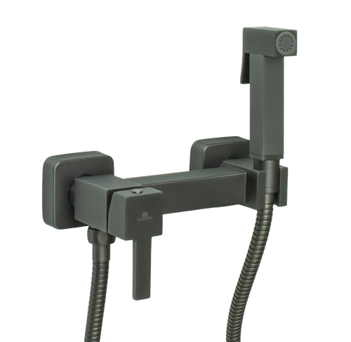 12201-Q Set Смеситель для гиг. душа КВАДРАТ (ГРАФИТ)  GANZER  (10/1шт)