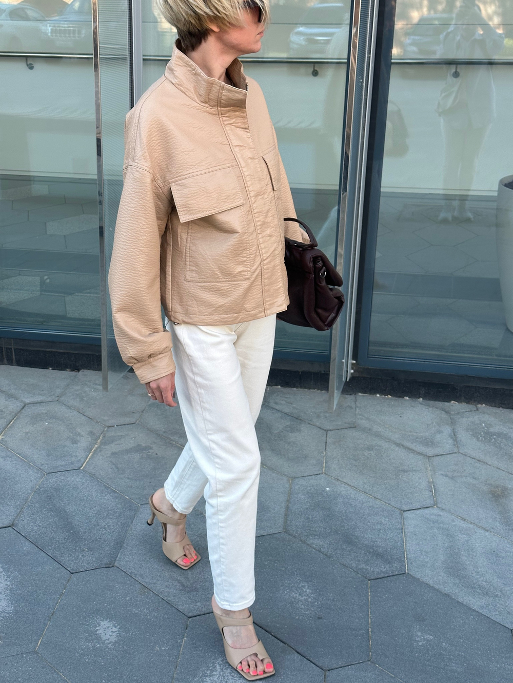 Куртка кожаная TORY BEIGE