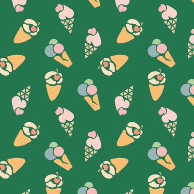 Стилизованное мороженое рожок на зеленом фоне
