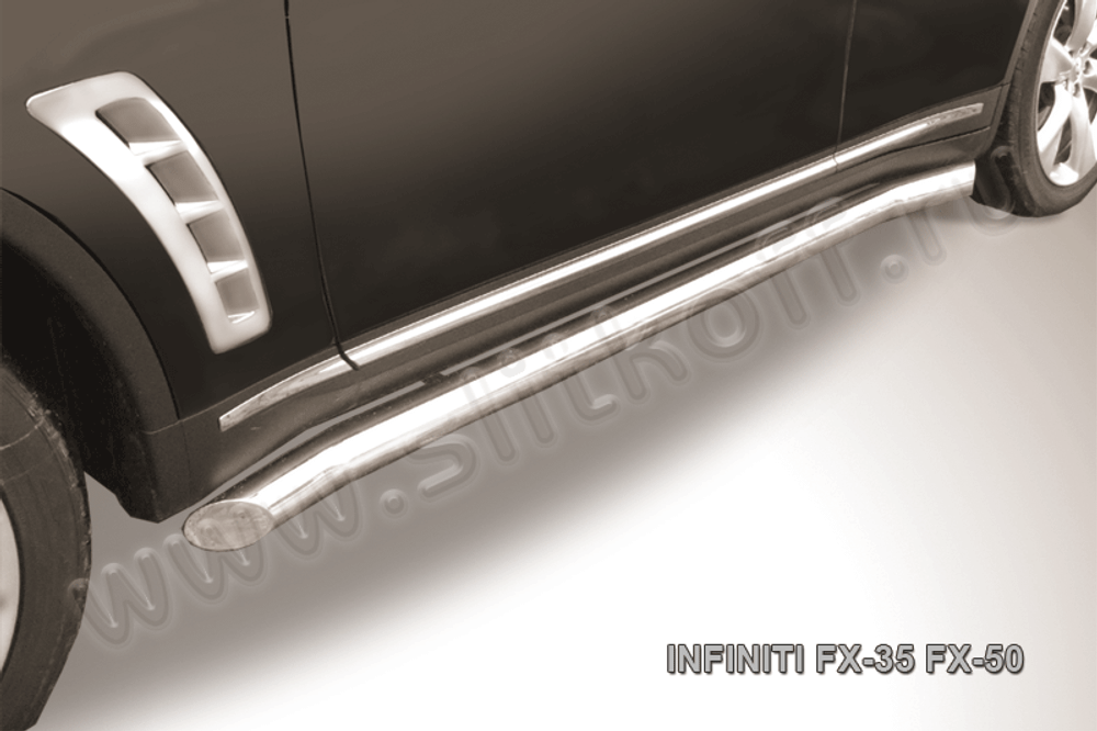 Пороги из нержавейки Infiniti FX-35 FX-50 (2008-2012) d76 с гибами