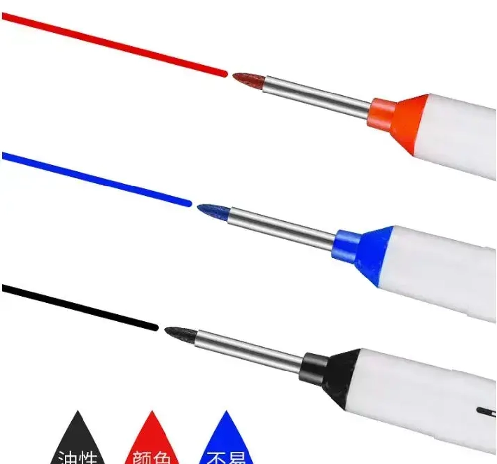 Маркер строительный разметочный с длинным наконечником двухсторонний 3 шт (черный, красный, синий)