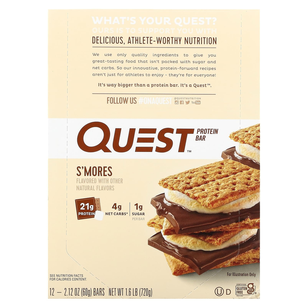Quest Nutrition, Протеиновый батончик «Печенье с зефиром», 12 батончиков, 60 г (2,12 унции) каждый