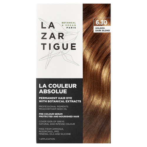 Lazartigue, Стойкая краска для волос с растительными экстрактами, 6.30 Golden Dark Blond, 1 нанесение