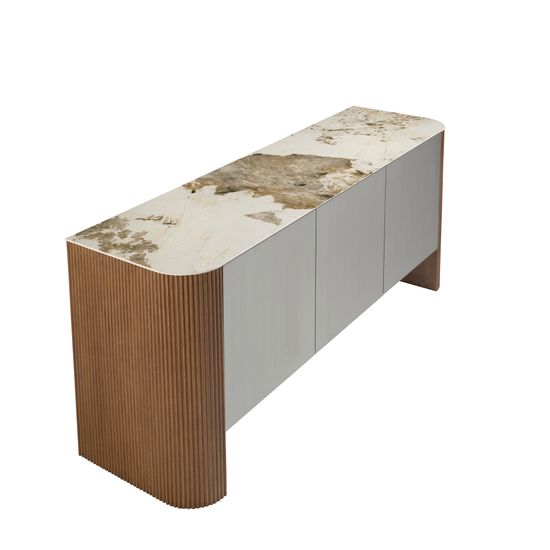 Сервант 3261/SB23067 серебристый из ореха и керамики с мраморной отделкой
