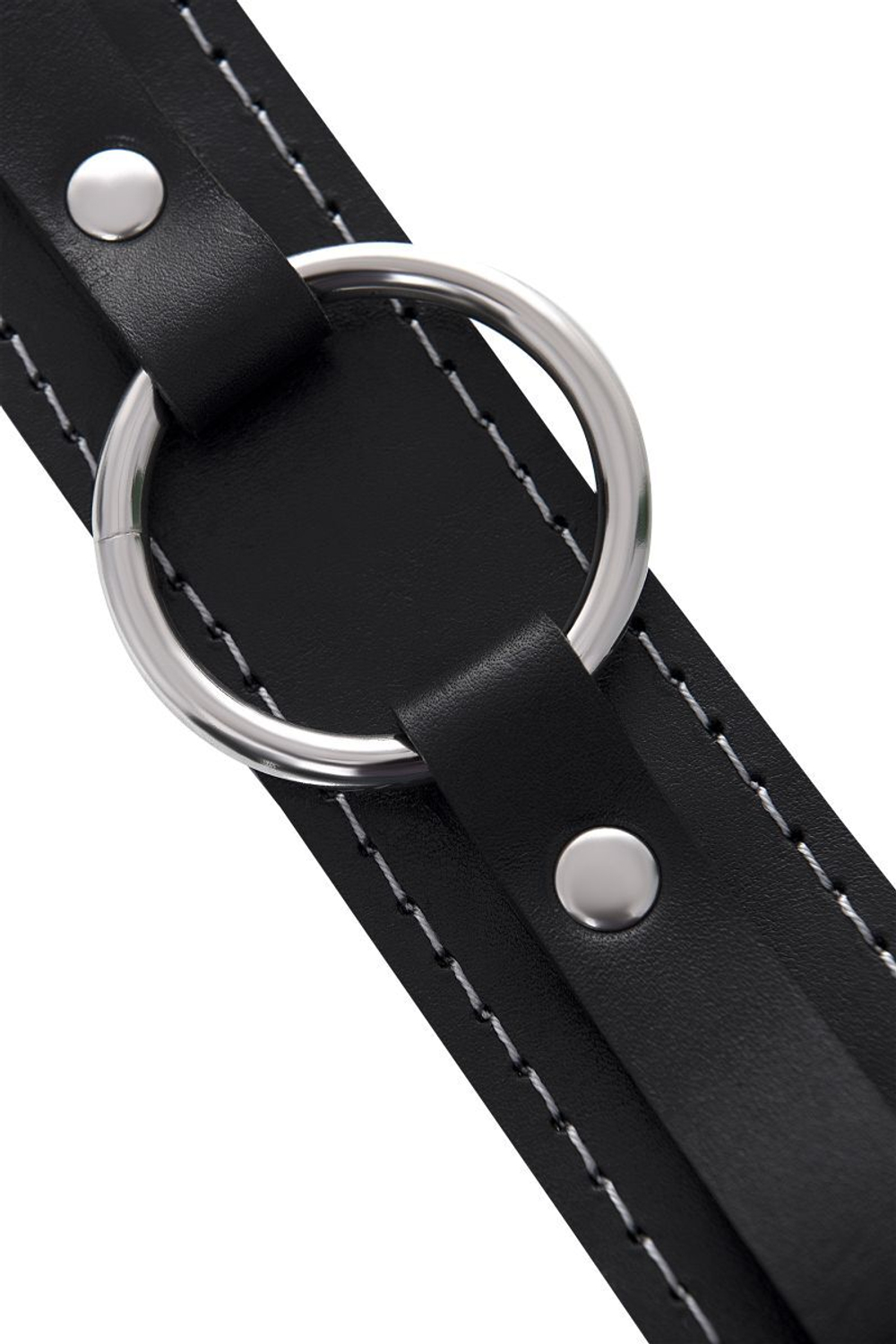 Черный двухслойный ошейник с белой строчкой и поводком (Цвет: черный)