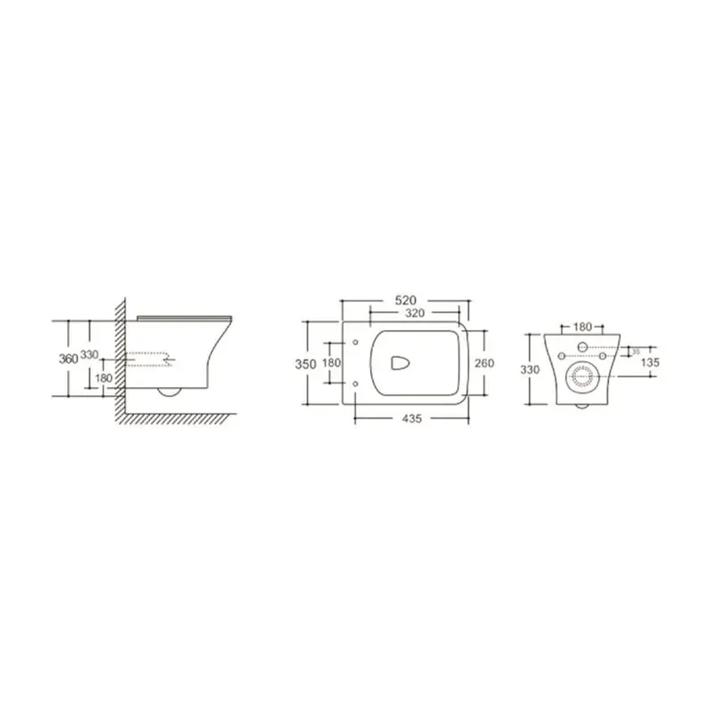 Унитаз ELLEROS Aria UF подвесной безободковый Ceruttispa CT10482 (520x350x360)