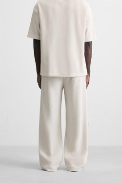 ZARA БРЮКИ-ДЖОГГЕРЫ С ВЕРТИКАЛЬНОЙ ТЕКСТУРОЙ, ЦВЕТ ЛЬДА