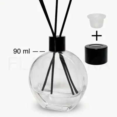 Комплект: Флакон для диффузора 90 мл прозрачный Клэр с черной крышкой