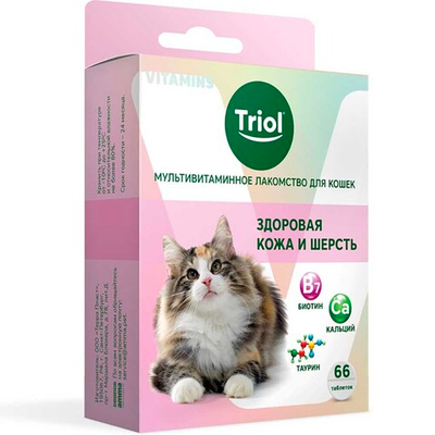 Лакомство "Витаминки" здоровая кожа и шерсть 66 таб, 33 г - для кошек (Triol)
