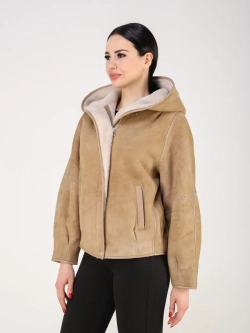 Дубленка зимняя натуральная короткая куртка с капюшоном