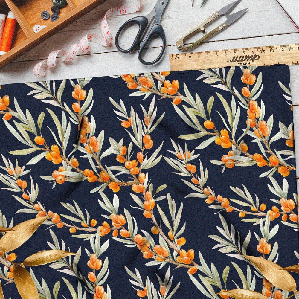 Ткань шифон облепиха на ветке