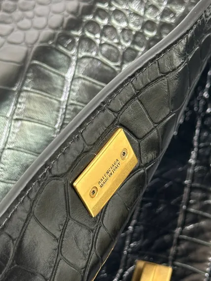 BALENCIAGA RODEO HANDBAG с крокодиловым тиснением, черная