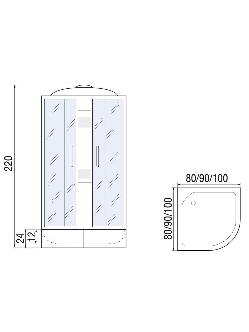 Душевая кабина RIVER NARA LIGHT XL  90/24 MT  90x90x220 10000006220 Универсальная Четверть круга