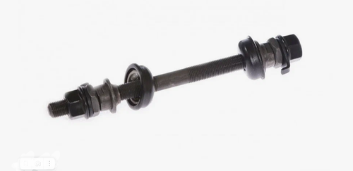 Ось передней втулки SF-AX03(F) под гайку, 3/8 x 145мм, с гайками, конусами, подшипниками и чашками, черная (12/240)