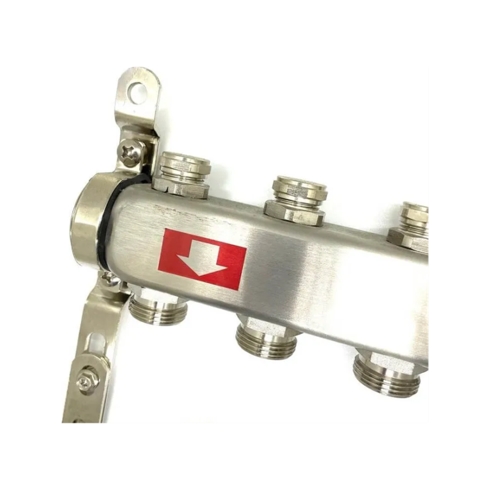 Коллектор из нержавеющей стали для отопления без расходомеров TIM 1" - 3/4" Евроконус - 12 выходов