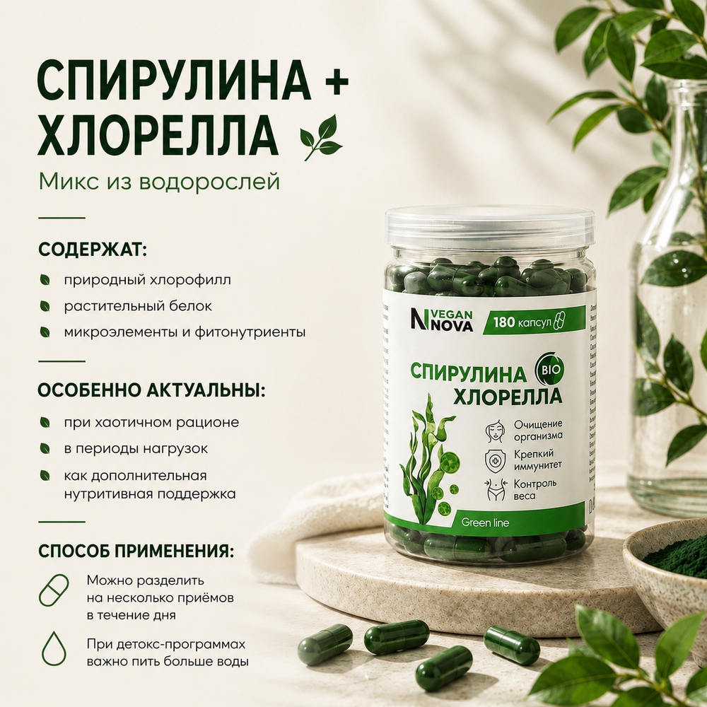 Набор Весеннее обновление (хлорофилл, спирулина+хлорелла, псиллиум)