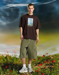 BERSHKA Футболка с короткими рукавами Claude Monet, коричневый