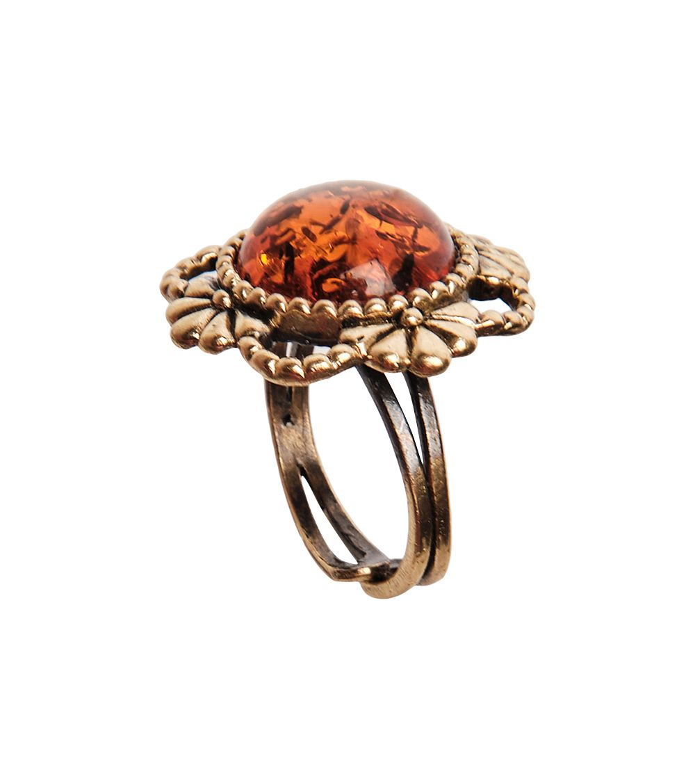 AM-2666 Кольцо «Виолла круг» (латунь, янтарь)