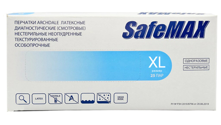 Перчатки латексные особопрочные н/о SafeMAX p. XL (10216170/160820/0211422 ТАИЛАНД)