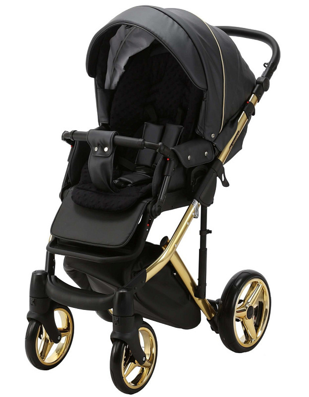Детская коляска Adamex Chantal Special Edition Deluxe 2 в 1 C113 (ЧЕРН.ПЕРЛ.КОЖА+ЗОЛОТО РАМА)