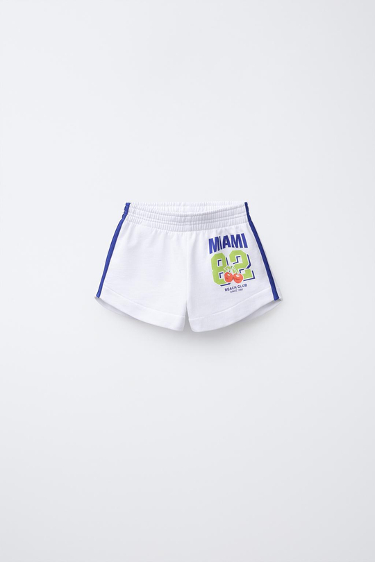 ZARA БЕРМУДЫ С НАДПИСЬЮ И ЛАМПАСАМИ, БЕЛЫЙ