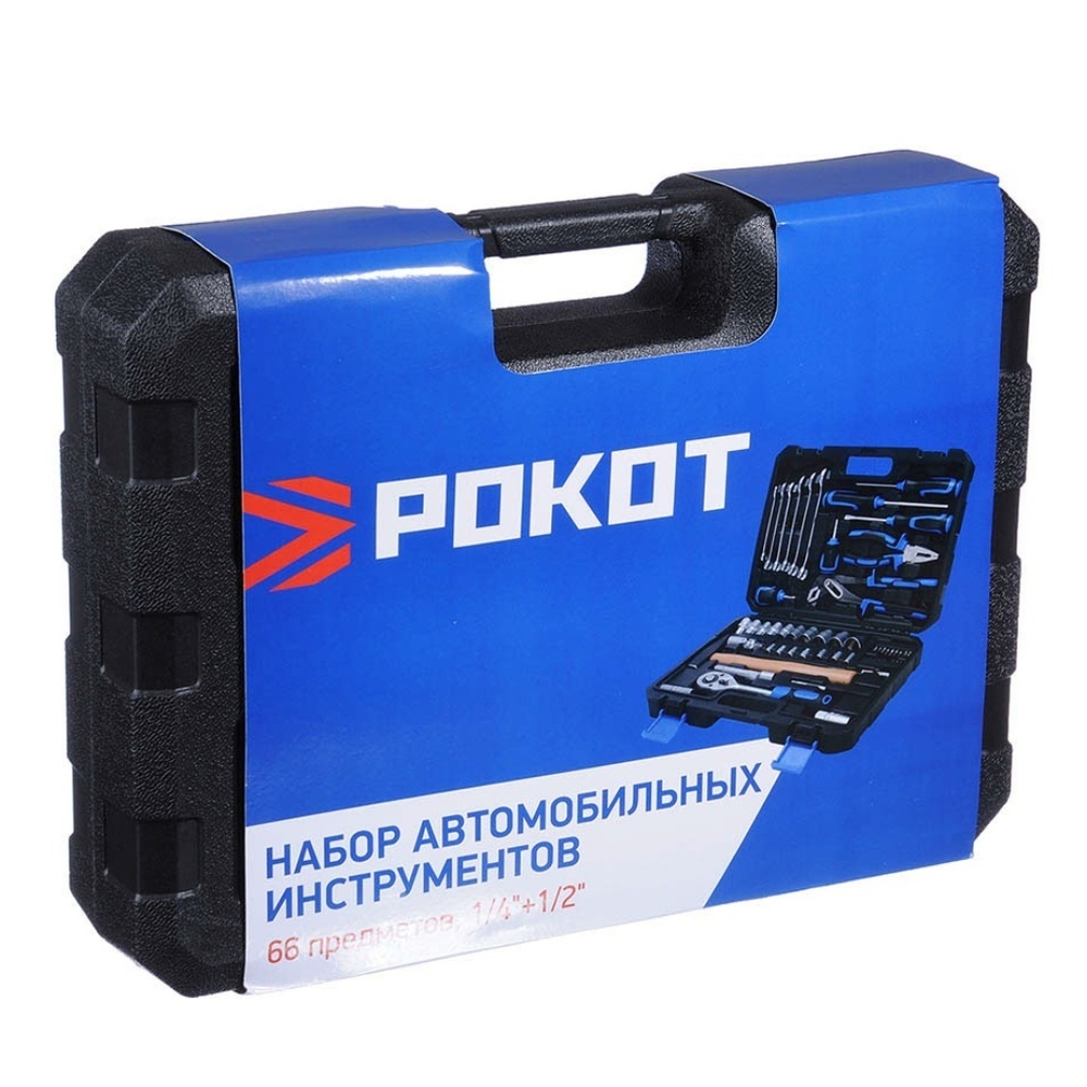 Набор слесарных инструментов Рокот, 736-124, 1/2", 1/4", сталь, кейс, 66 пр
