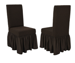Чехол на стул с оборкой Жаккард, цвет Кофе, Набор 4 шт.