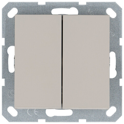 Выключатель двухклавишный проходной 10A 250V~ с накладкой, цвет Тауп