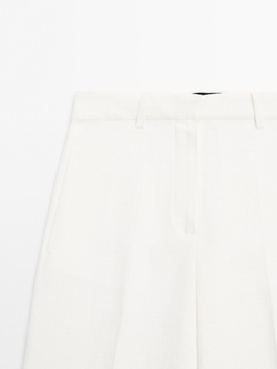 Massimo Dutti Костюмные брюки прямого кроя из 100% льна, кремовый