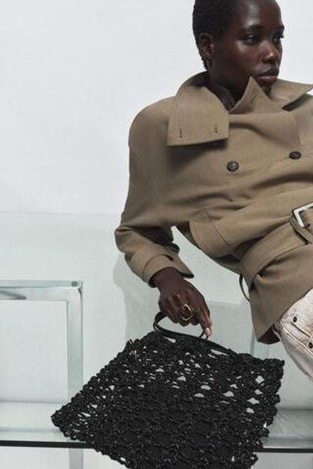 ZARA ВЯЗАНАЯ МИНИ-СУМКА-ШОПЕР, ЧЕРНЫЙ