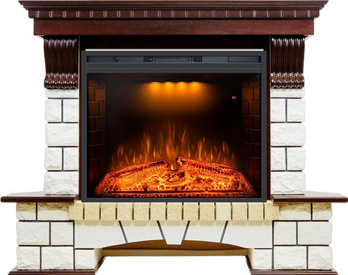 Каминокомплект Pierre Luxe угловой - Темный дуб / Белый (Высота 1045мм) с очагом Emerald 28