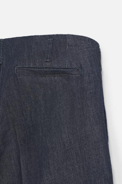 ZARA УКОРОЧЕННЫЕ ДЖИНСОВЫЕ БРЮКИ ШИРОКОГО КРОЯ, ИНДИГО