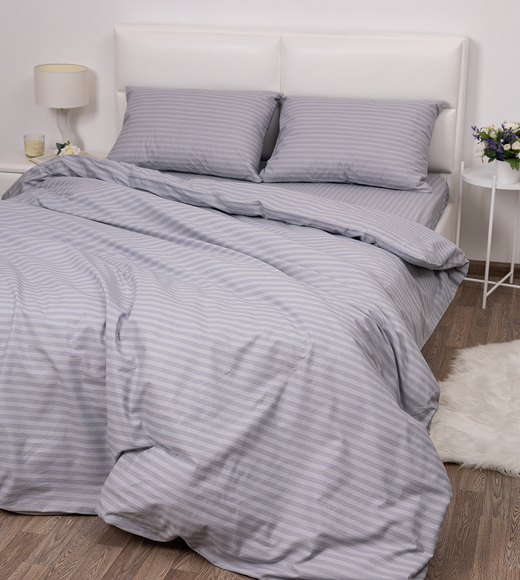 Постельное белье для гостиниц поплин - Страйп-серый 2 спальный