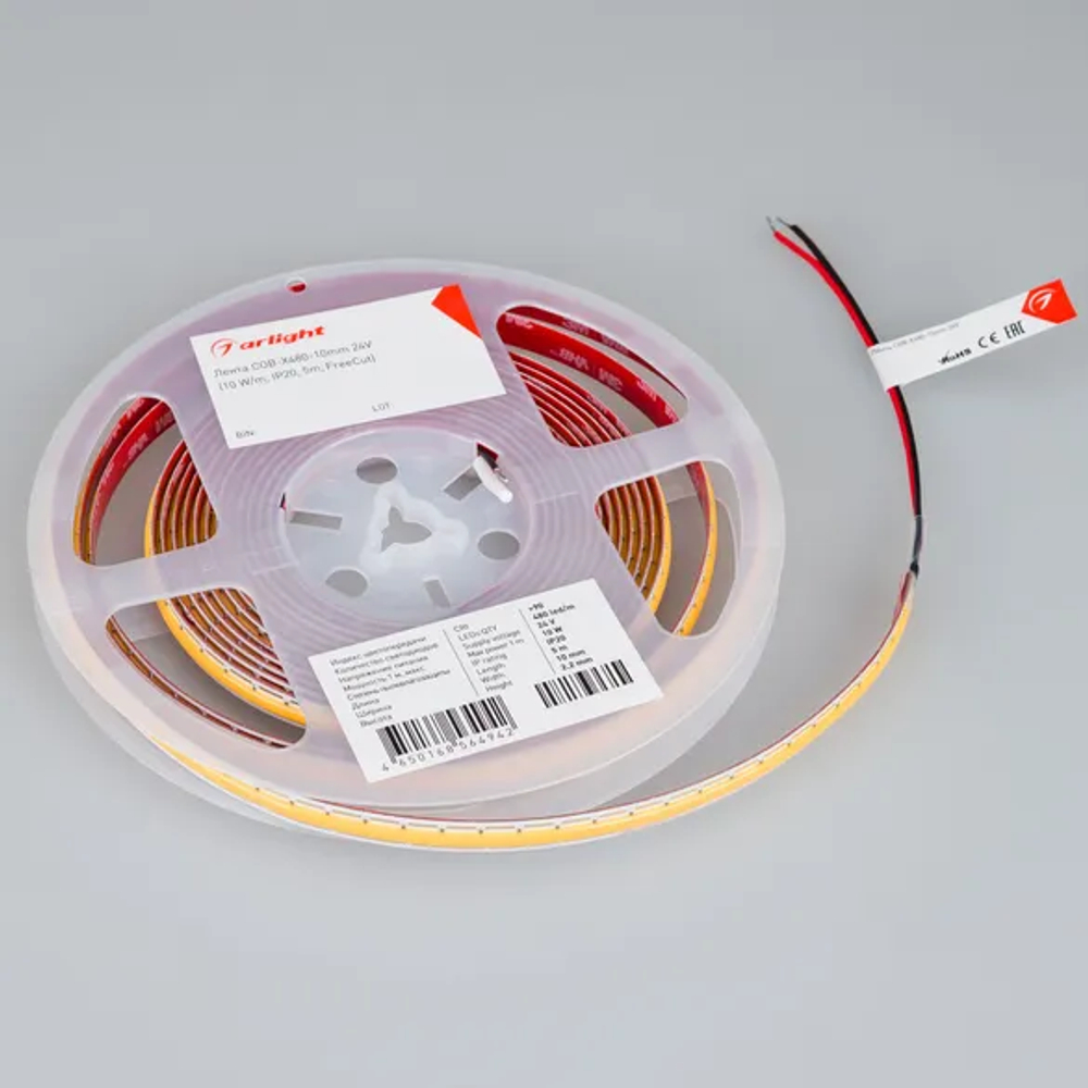 Светодиодная лента COB-X480-10mm 24V Warm3000 (10 W/m, IP20, 5m, FreeCut) (Arlight, Свободная резка) 044196
