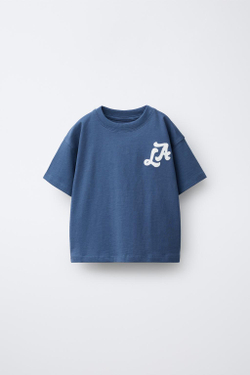 ZARA ФУТБОЛКА С ВЫШИВКОЙ, СИНИЙ